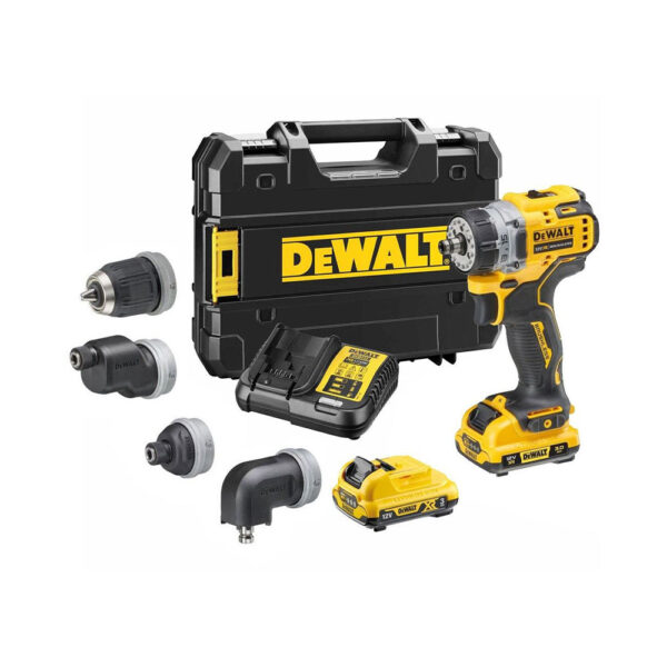 DeWalt DCD703L2T-QW 12V Akku-Bohrschrauber, 4 Köpfe, mit 2x 3Ah Akkus, Ladegerát und Koffer