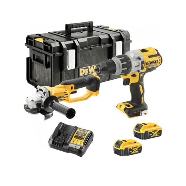 DeWalt DCK278P2-QW 18V Doppeltpackung – DCD996 Akku-Schlagbohrschrauber + DCG412 Akku-Winkelschleifer, 2x 5Ah Akkus,Ladegerät und Koffer