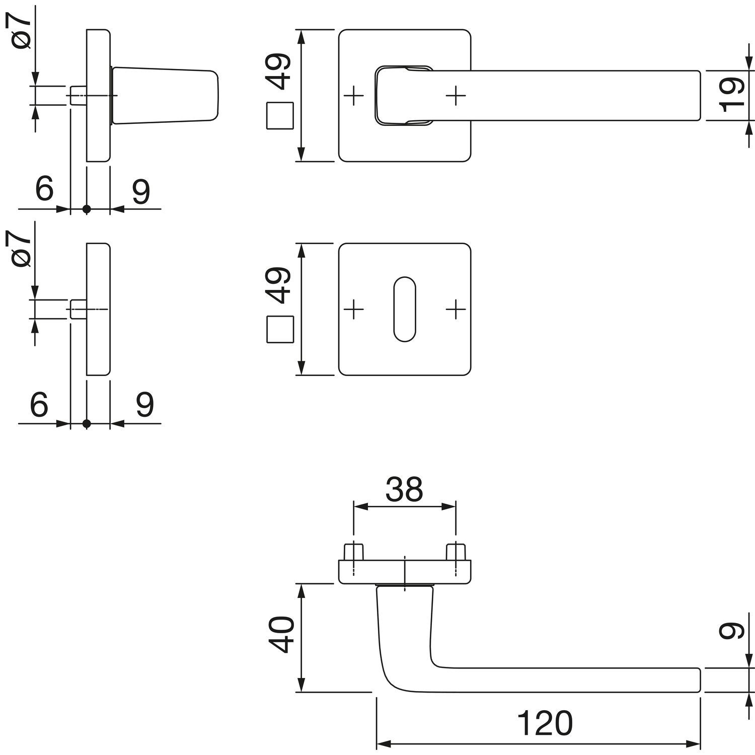 Ključavnice za vrata HOPPE DUBLIN s pravokotno rozeto, BB, kromirano mat - 1
