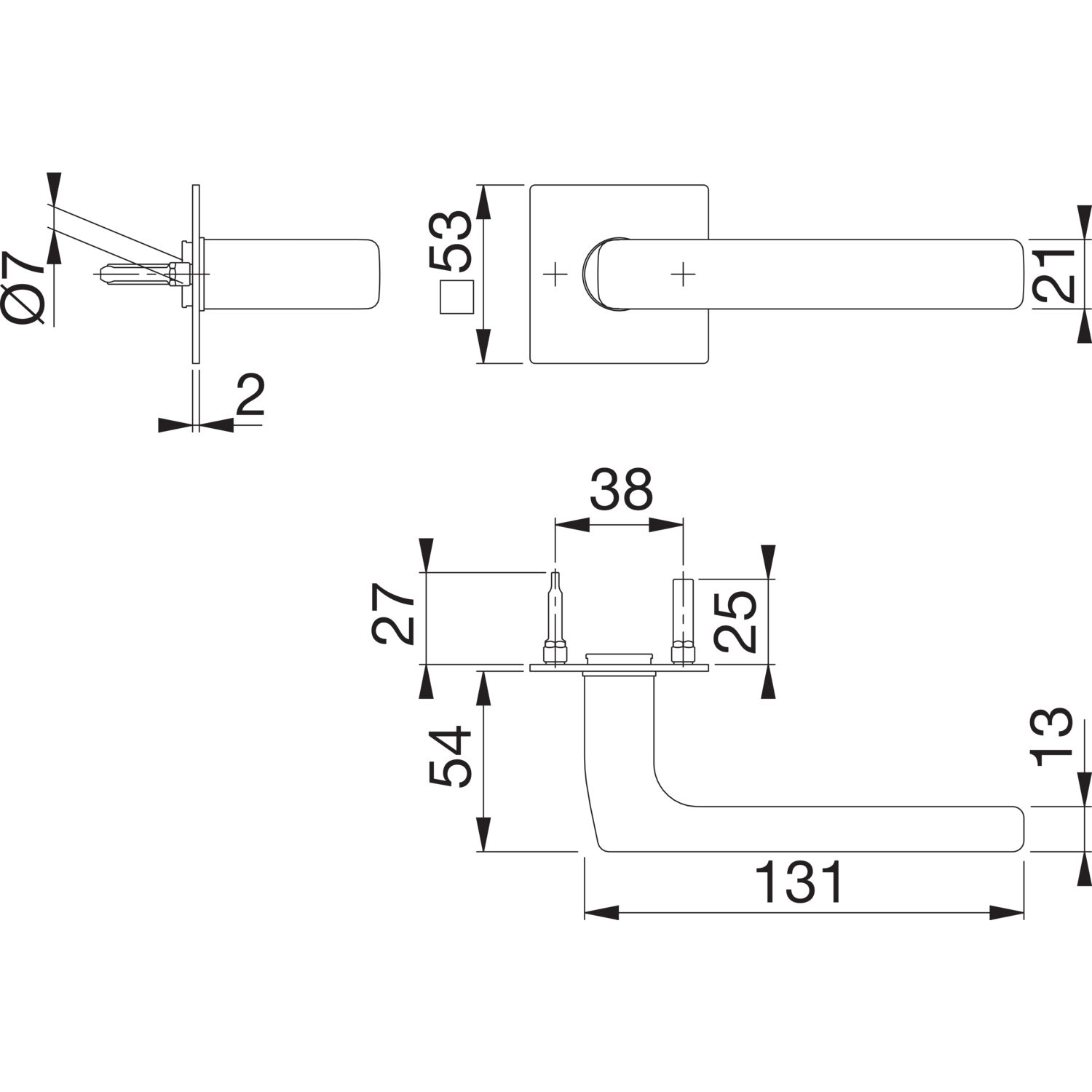 Kljuke za vrata HOPPE DALLAS, pravokotne, brez rozete za ključ - 1