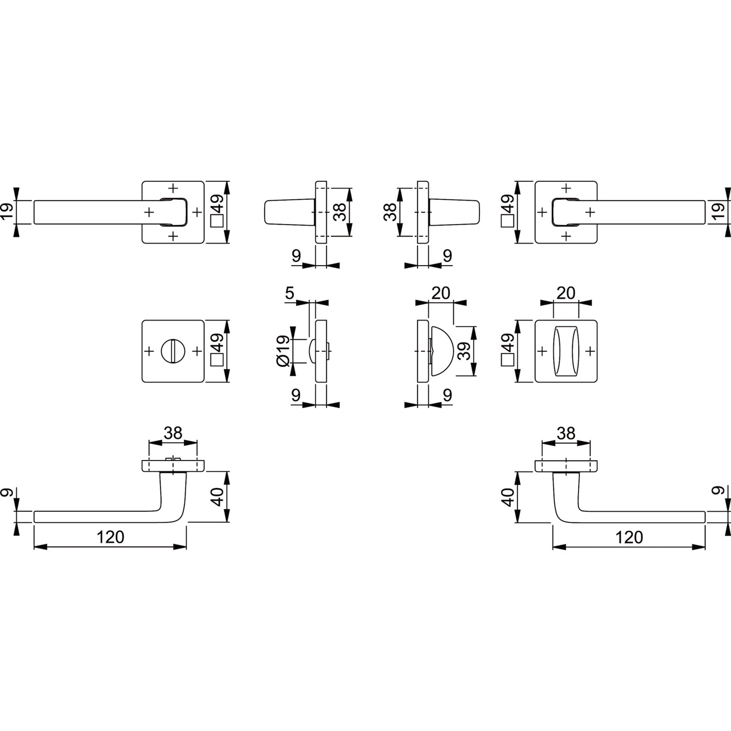 Ključavnice za vrata DUBLIN z rozeto, pravokotne, WC, 39-47 mm, HOPPE - 2