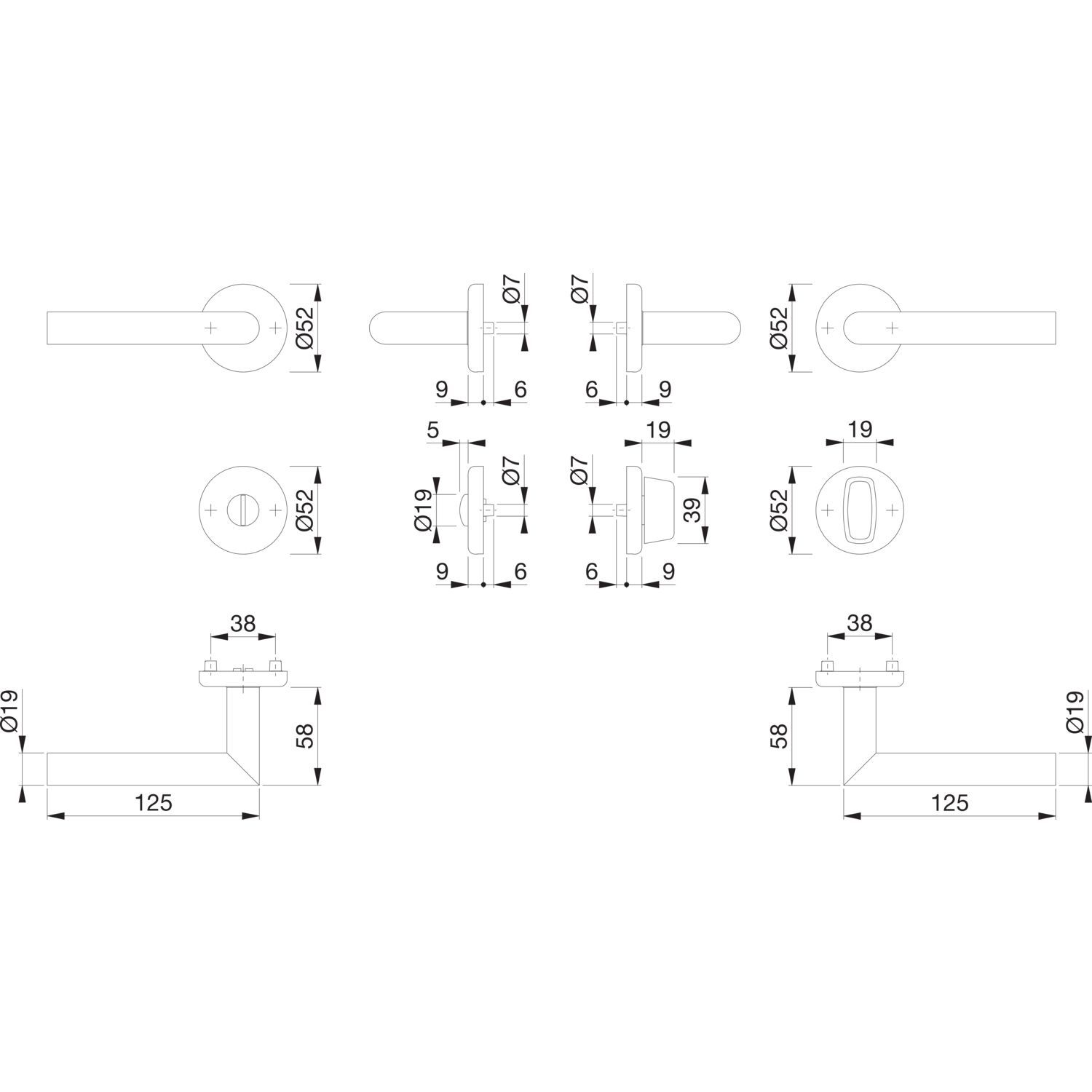 Ključavnice za vrata UTRECHT z rozeto, WC, 39-46, HOPPE - 1