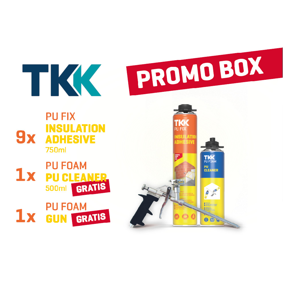 TKK Set za lepljenje izolacije: 9x Tekapur PUR lepilo + čistilo + pištola TKK Set za lepljenje izolacije: 9x Tekapur PUR lepilo + čistilo + pištola