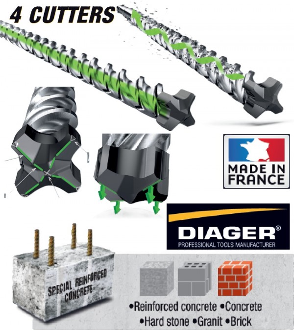 DIAGER SDS-plus 4G4 sveder za beton 10x210mm DIAGER SDS-plus 4G4 sveder za beton 10x210mm