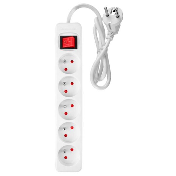 Razdelilnik s stikalom, 5 vtičnic, 1,5 m, 3G1,5 mm², bel