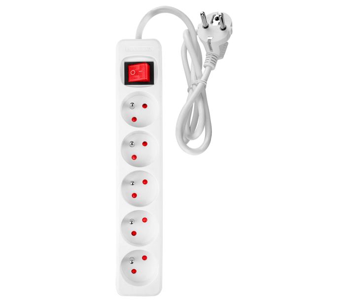 Razdelilnik s stikalom, 5 vtičnic, 1,5 m, 3G1,5 mm², bel Razdelilnik s stikalom, 5 vtičnic, 1,5 m, 3G1,5 mm², bel