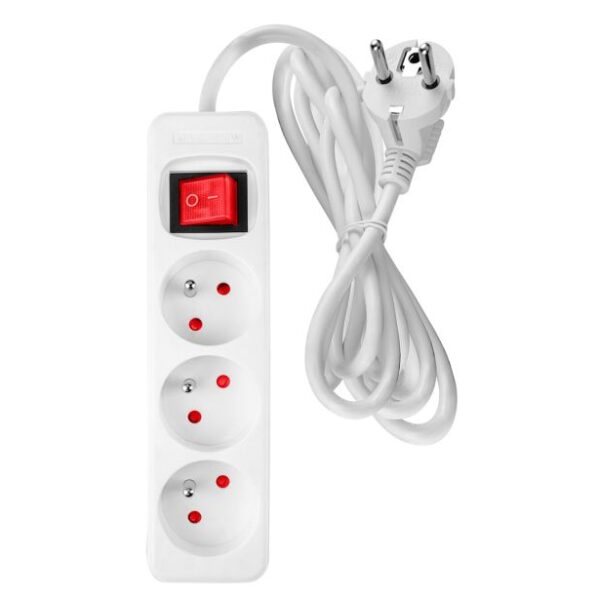 Podaljševalni kabel 5 m, 3x1,5 mm², 3G, bel, s stikalom