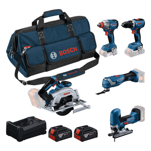 Bosch Professional Akumulatorski Set 18V (GSR+GDX+GKS+GOP+GST) z 2x 5,0 Ah Akumulatorjema
