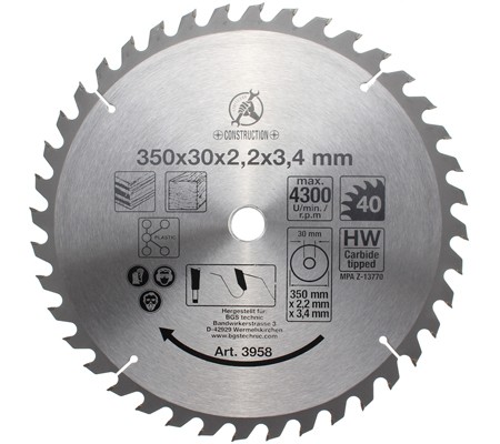 BGS list za krožno žago za les Ø 350x30 mm, 40 zob