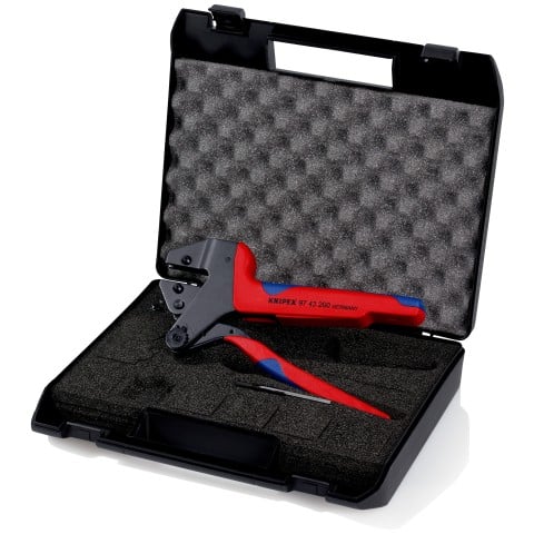 Knipex Klešče za stiskanje kabelskih čevljev 97 43 200, brez čeljusti, v kovčku Knipex Klešče za stiskanje kabelskih čevljev 97 43 200, brez čeljusti, v kovčku