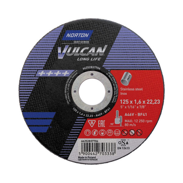 Norton rezalna plošča VULCAN PLUS 125x1,0x22,23 mm za inox