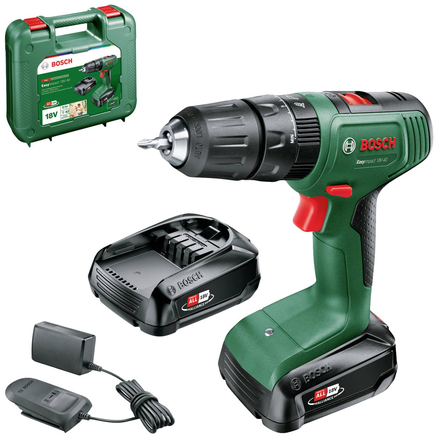 Zeleni Bosch EasyImpact18V-40 akumulatorski udarni vrtalni vijačnik 18V (2x2,0Ah) Zeleni Bosch EasyImpact18V-40 akumulatorski udarni vrtalni vijačnik 18V (2x2,0Ah)