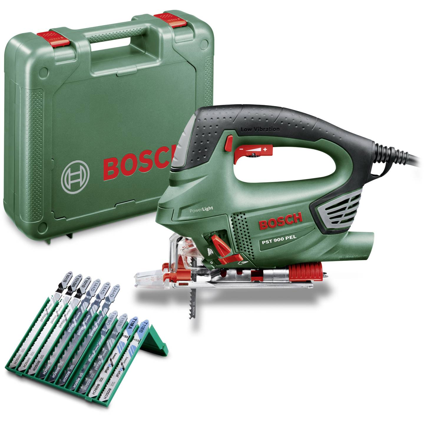 Zeleni Bosch PST 900 PEL električna vbodna žaga, set Zeleni Bosch PST 900 PEL električna vbodna žaga, set