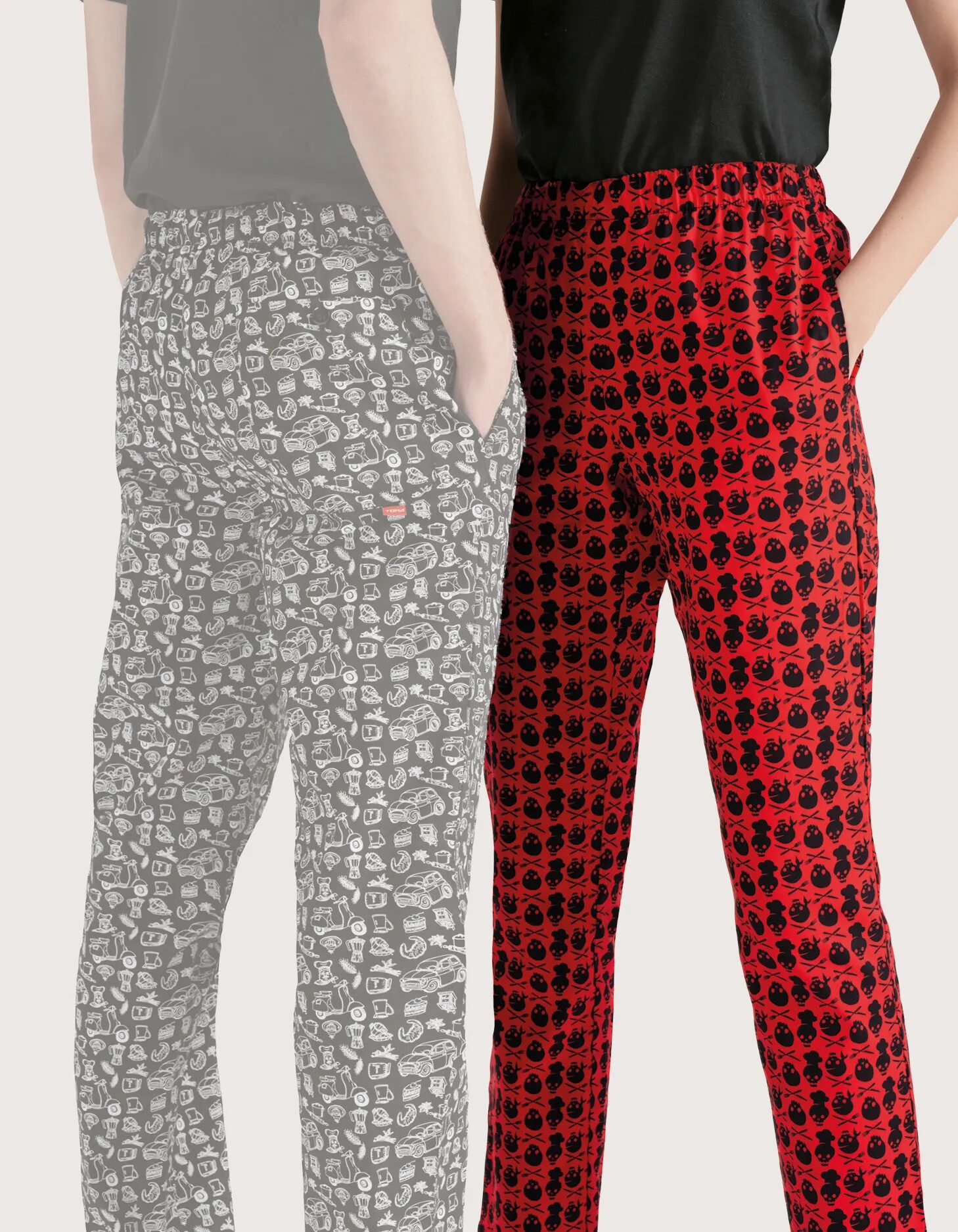 Toma Youniform MILTON Unisex kuharske hlače – Skull vzorec, 100% bombaž Toma Youniform MILTON Unisex kuharske hlače – Skull vzorec, 100% bombaž