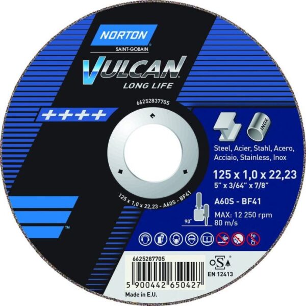 Norton rezalna plošča Vulcan Plus 125x1x22,23 za Inox