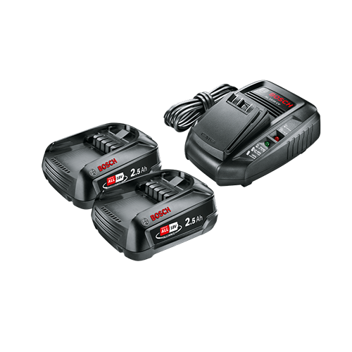 Zeleni Bosch Začetni set 18 V akumulatorjev (2x 2,5 Ah) s polnilnikom AL 1830 CV