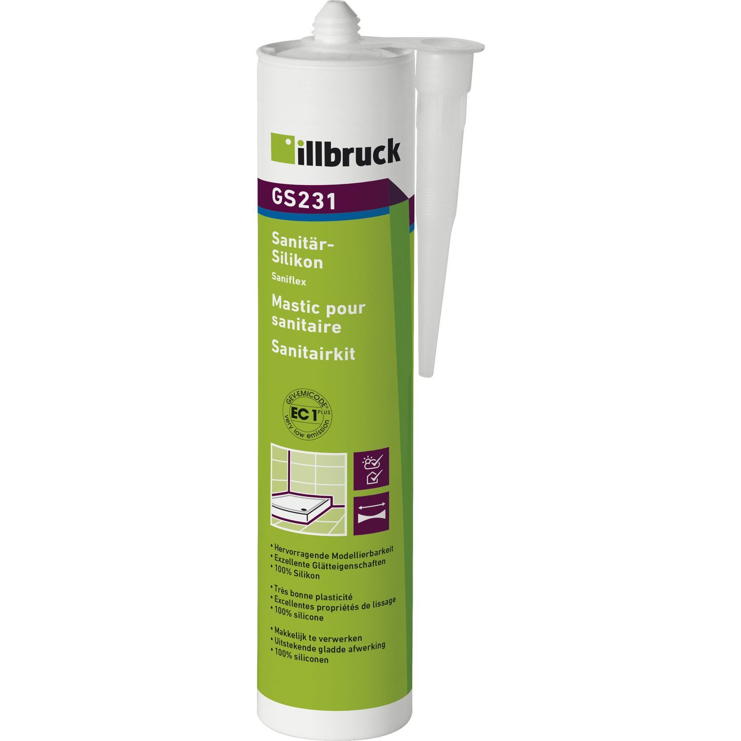 illbruck GS231 Sanitarni silikon za steklo, 310 ml, Manhattan